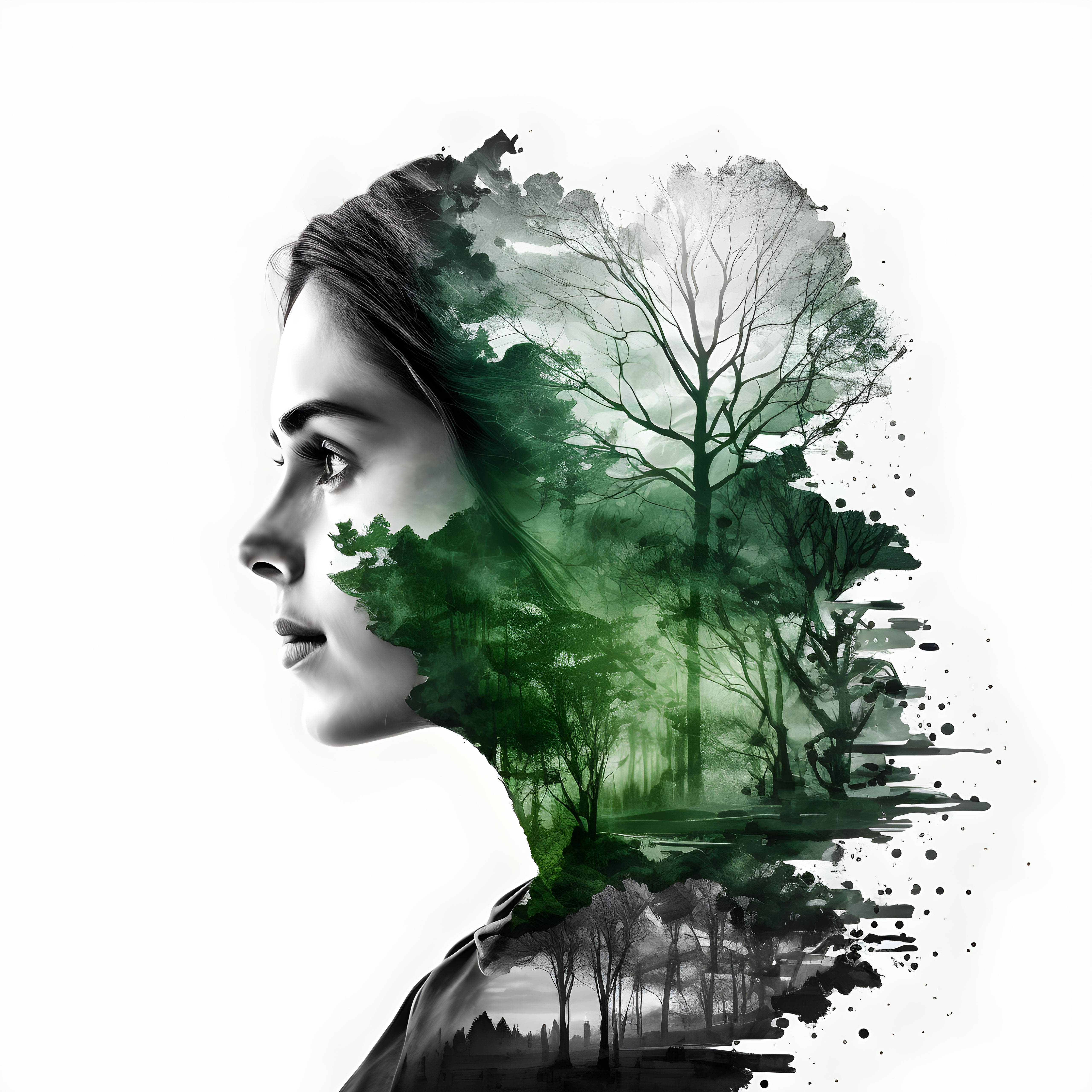 Woman Face Plant Ecology. Generative AI. Natural Tree and Green